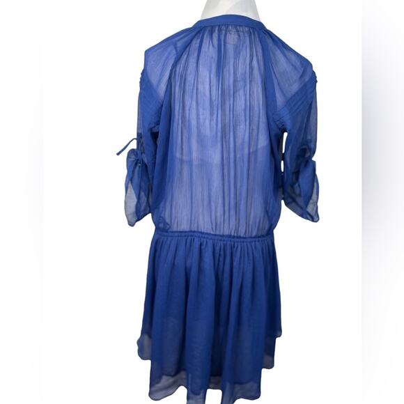 Anthropologie Staring At Stars Colbalt Blue Sheer Chiffon Dress Size Medium - Picture 12 of 14